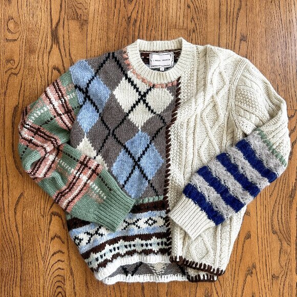 Lingua Franca “Hutton Patchwork Crew” Sweater - Picture 1 of 6